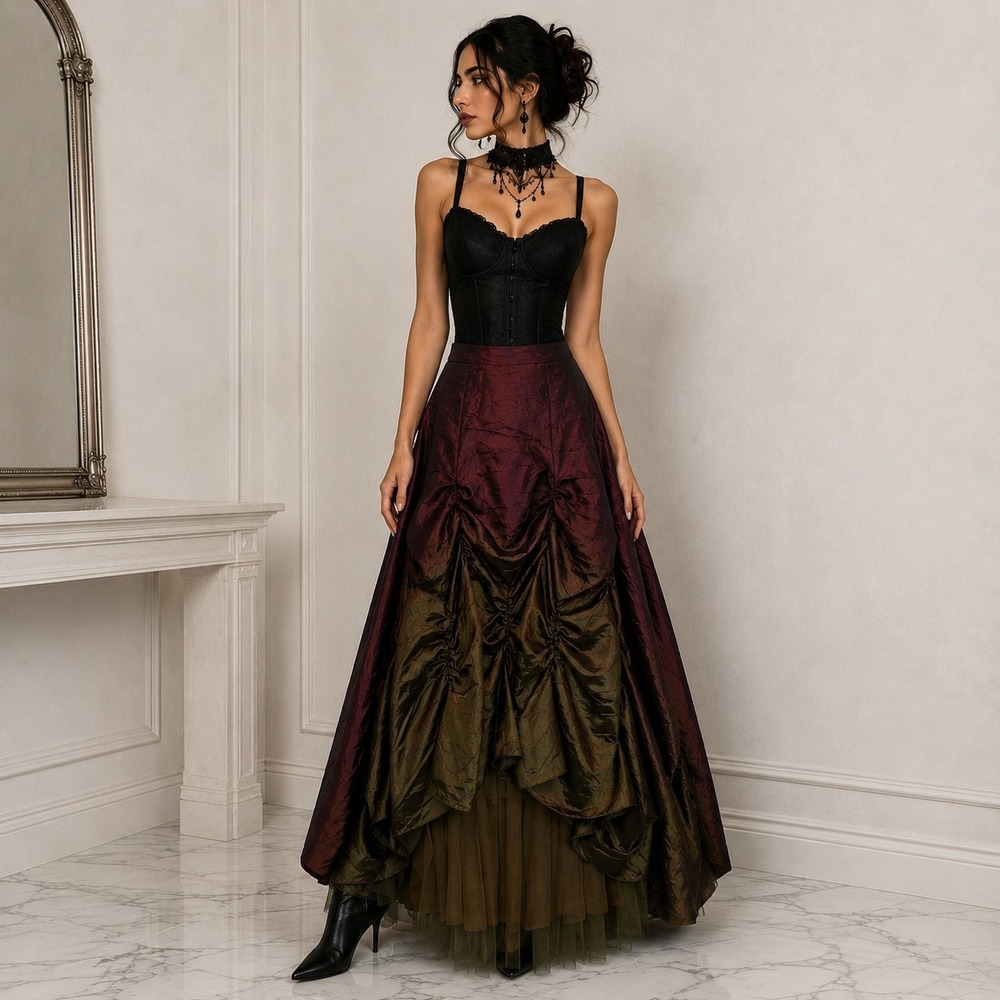 Vintage Casadei Taffeta Bustle Maxi Skirt Whimsigoth Steampunk Victorian Royal 6